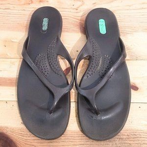 Okabashi Chloe Brown Rubber Flip Flops Womens Size L Thong Sandals Shoes